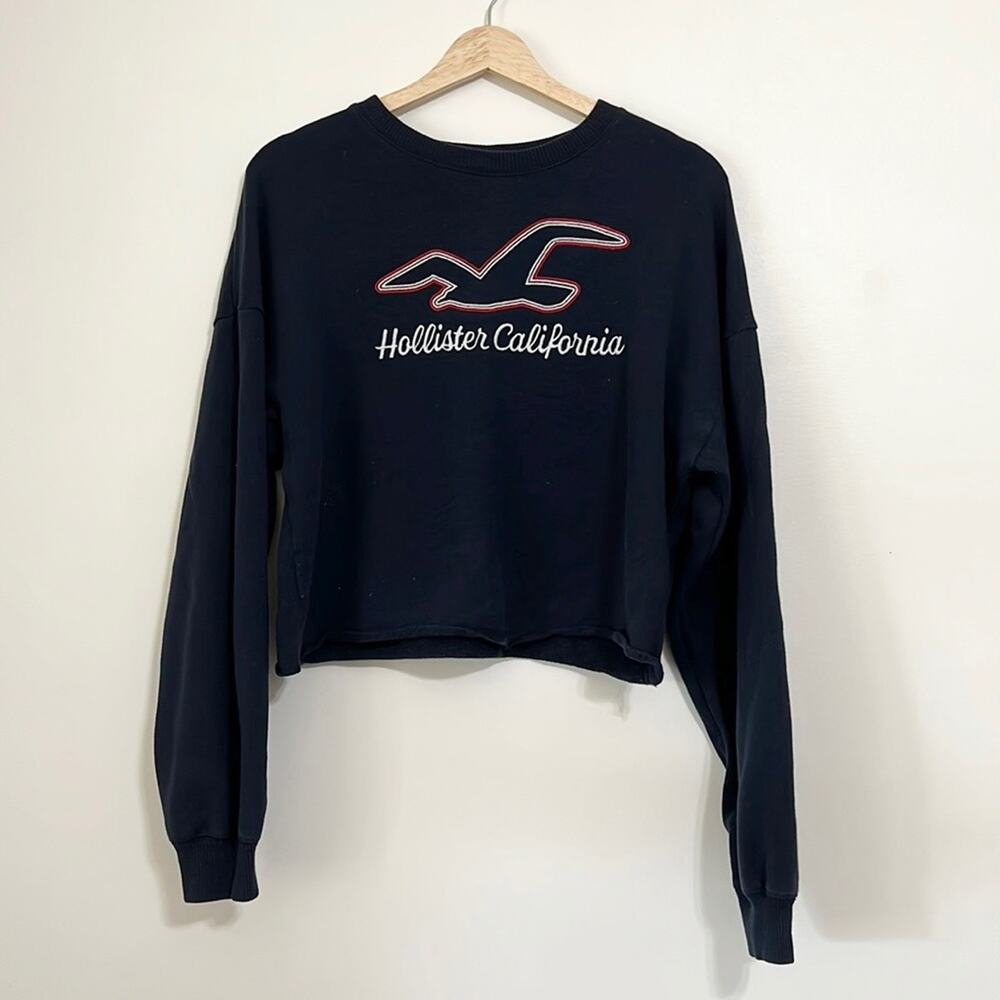 Hollister Navy Blue Crop Crew Neck Sweatshirt - Picture 2 of 6